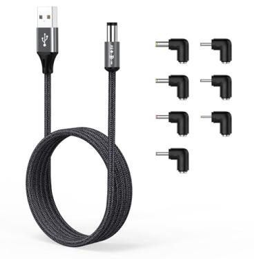 Imagem de AGVEE Cabo de alimentação USB para CC 5 V 5521 (5,5 x 2,1 mm) | Capa de nylon trançado e alumínio | 6 pontas de adaptador CC | Carregamento rápido e durável para câmeras CCTV, roteadores, tiras de LED