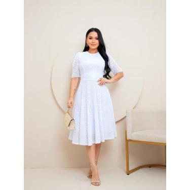 Imagem de Vestido Midi de Festa Casamento Civil Noiva Formatura Godê Evangélico 