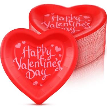 Imagem de Remerry 50 peças de pratos de papel de coração para dia dos namorados, pratos de festa, artigos de festa de casamento, utensílios de mesa descartáveis para aperitivo, almoço, jantar e sobremesa