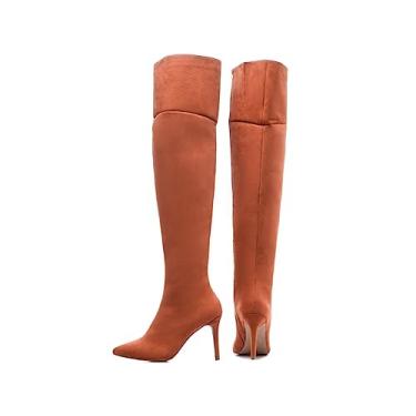 Imagem de Bota Feminina Over Bico Fino Cano Longo Salto Alto Marrom Torricella Cor:Marrom;Tamanho:34