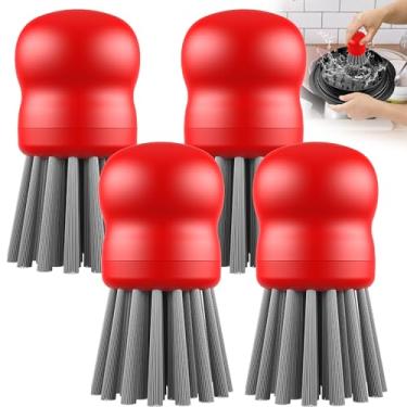 Imagem de Mini escova de pratos para limpeza de triturador de frango, escova de palma com aderência ergonômica, escova de cozinha para lavar pratos, panelas, pia (4, vermelho)