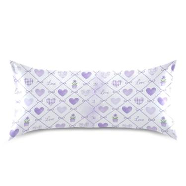 Imagem de Wassud Fronha de cetim xadrez com corações lavanda para cabelo e pele, fronhas de seda lisa, tamanho king size, respirável, com fecho de envelope