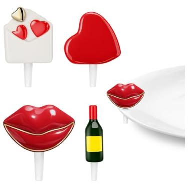 Imagem de Sieral 4 peças de decoração de prato de dia dos namorados pintado à mão cerâmica Dia dos Namorados coração vermelho garrafa de vinho envelope de coração lábios vermelhos placa de cerâmica destaque