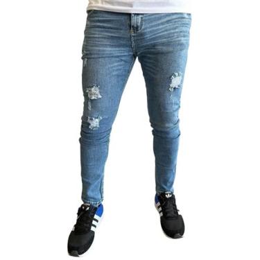 Imagem de calça jeans c/elastano skinny masculina rasgadas destroyed a pronta en