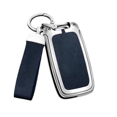 Imagem de Capa De Chave De Carro Em Liga De Zinco, Compatível Com Seat Ateca Leon Fr 2 Ibiza, Capa De Couro Genuíno De Alta Qualidade, Fivela, Acessórios Automotivos(A silver blue)