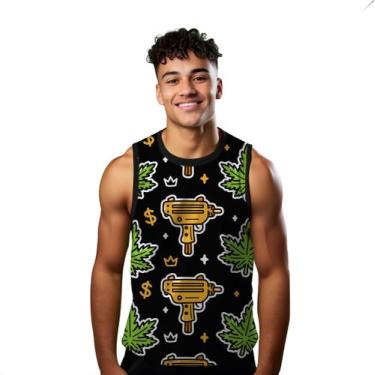 Imagem de Camiseta Regata Verão Estilo Moda Praia Gun Folhas Vibe Dourada Gang 1
