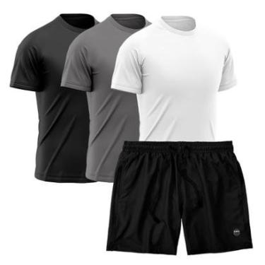 Imagem de Kit 3 Camisetas Dry Treino Fitness Academia + Short Bermuda Preto-Masculino