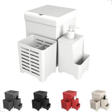 Imagem de Lixeira Kit Pia 3 Peças Porta Talher e Dispenser detergente Sabão Cozi