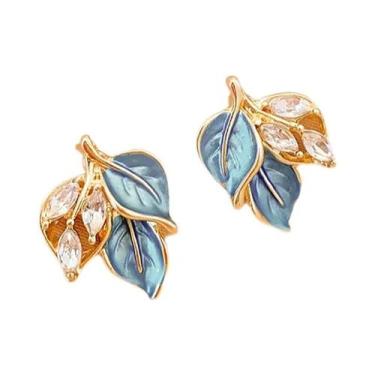 Imagem de Brincos De Folha Azul Para Mulheres, Design De Moda Niche, Presentes D