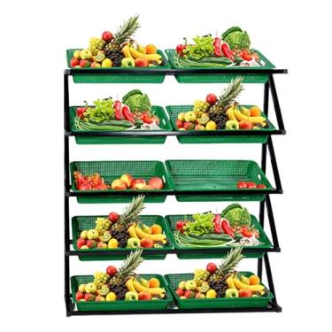 Imagem de Rack de exibição de frutas e vegetais para supermercados, lojas de varejo, organizador de lanches para prateleira de despensa, 4 e 5 camadas, suporte de alimentos de grande capacidade para cozinha e