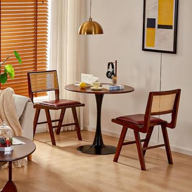 Imagem de Conjunto de mesa de jantar para 2, mesa de jantar de sala de estar, conjunto de mesa de cozinha redonda de madeira, combinação de mesa de recepção e cadeira, com 1 mesa e 2 cadeiras, para sala de