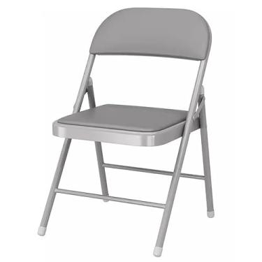 Imagem de Cadeira dobrável portátil com assentos acolchoados - Cadeira de exterior empilhável e dobrável para eventos, escritório, festa de casamento - Cor cinza