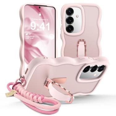 Imagem de XYZ Capa protetora para Samsung Galaxy S24/S25 com suporte e alça, encaracolado, ondulado, translúcido, fosco, à prova de choque, capa protetora para Galaxy S24/S25, rosa
