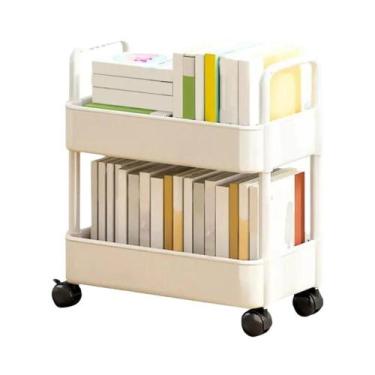 Imagem de Carrinho De Livros Móvel De 2 Níveis Com Rodas, Prateleira De Armazena