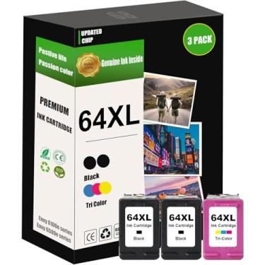 Imagem de Eficazink Cartucho de tinta 64XL (2 pretos e 1 colorido pacote com 3) de substituição para Envy Photo 7855 7858 7155 7158 6255 6258 Inspire 7200e 7900e 7955e