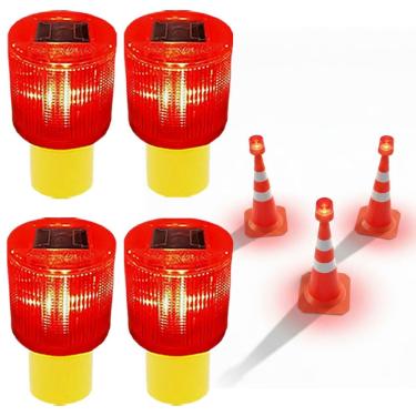 Imagem de Sinalizador Solar Kit 4 Viario Cone Obra Transito Avenida Acidente Fiscalizaçao Emergencia Segurança