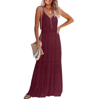 Imagem de Vestido PRETTYGARDEN XL Vermelho Vinho com Alças Finas Maxi