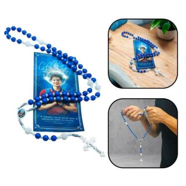 Imagem de Terço Carlo Acutis Craquelado Azul com Folheto de Oração - FORNECEDOR 