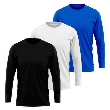 Imagem de Kit 3 Camisetas Manga Longa Segunda Pele Masculina Lisa Dry Academia Fit-Masculino