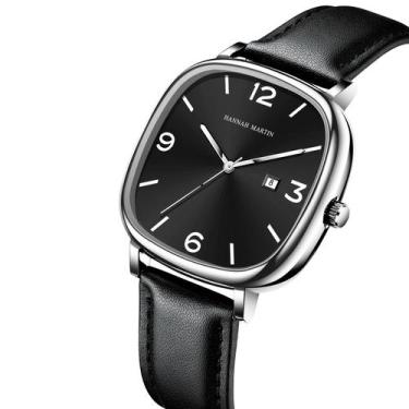 Imagem de Relógio de couro preto movimento quartzo original casual estilo negóci