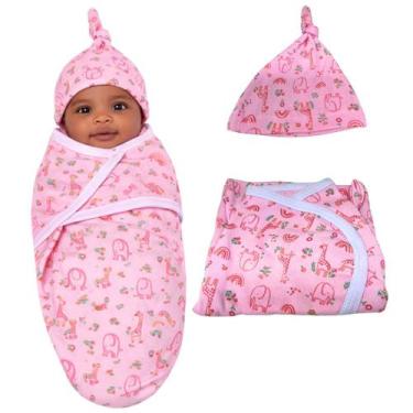 Imagem de Cueiro Swaddle Algodão Ajuste Auto-colante Touca Elefantinha - - Minha