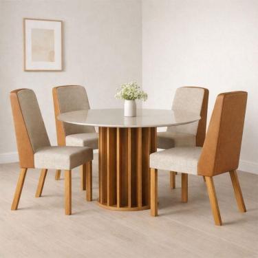 Imagem de Sala De Jantar Redonda 4 Cadeiras Maciça Treviso Arbo Decor