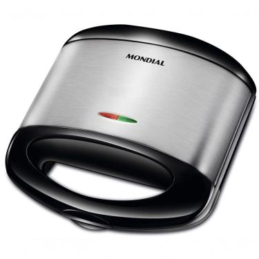 Imagem de Sanduicheira Mondial Sanduicheira 800W Antiaderente Grelhas Duplas Inox Preto 110V