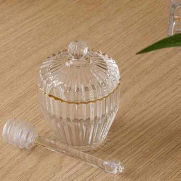 Imagem de Meleira Cristal Martelado Colher E Tampa C/ Fio De Ouro 10cm - LYOR, C