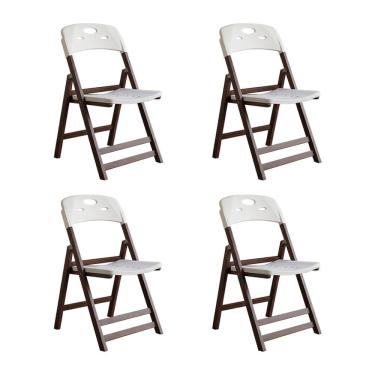 Imagem de Kit 4 Cadeiras Dobráveis Elegance Imbuia Polipropileno Varanda Área Gourmet Design Moderno - Branco