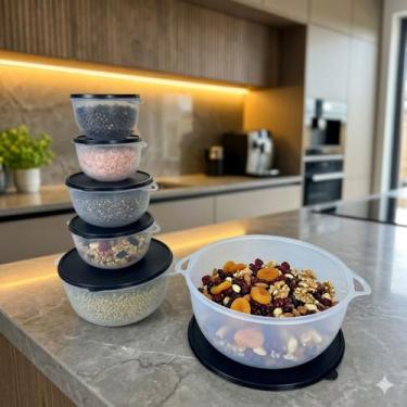 Imagem de Kit 6 Potes Plastico Redondos Bowl Livre Bpa Cor:Transp Preto - Casa B