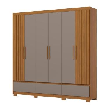 Imagem de Guarda Roupa Casal 06 Portas Com Detalhe Ripado 03 Gavetas Externas Kaian D347 Cinamomo...