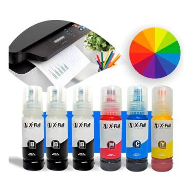 Imagem de Kit 6 refil de tinta 544 compatível 3 pretos + cyan + yellow + magenta