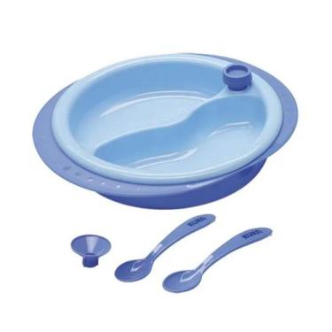 Imagem de Prato Térmico Infantil Bebe Divisória Ventosa Talheres Azul - Kuka
