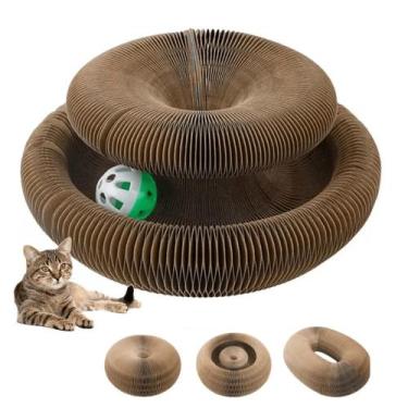 Imagem de Arranhador Mágico Gato Brinquedo Papelão Dobrável Bola Guizo - Tatudeb