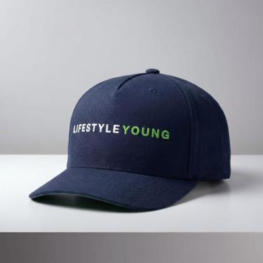 Imagem de Boné Azul Masculino Aba Curva Trucker Ajustável Casual Básico Life Sty