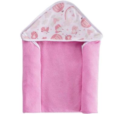 Imagem de Toalha Capuz Bebê 70x70cm Malha Atoalhada Pássaro Rosa - Bene Casa