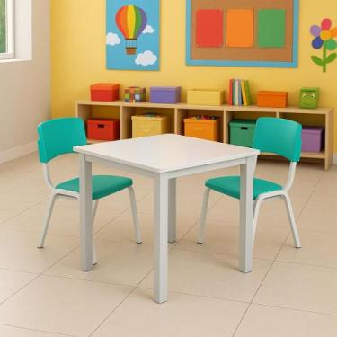 Imagem de Jogo de Mesa Infantil Com 2 Cadeiras Escolar Creche Atividades Azul Ce