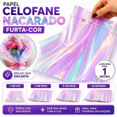 Imagem de Papel Celofane Nacarado Furta Cor Metro Para Buquê Flores Embalagem De