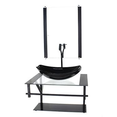 Imagem de GABINETE DE VIDRO PARA BANHEIRO 60CM AP CUBA OVAL CHANFRADA PRETO COM TORNEIRA PRETA