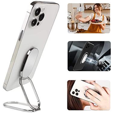 Imagem de Suporte de anel de celular CLZWiiN, suporte de celular dobrável com rotação de 360° para mesa, mesa de escritório, suporte magnético para carro, vários ângulos de metal para aderência traseira do telefone (prata)