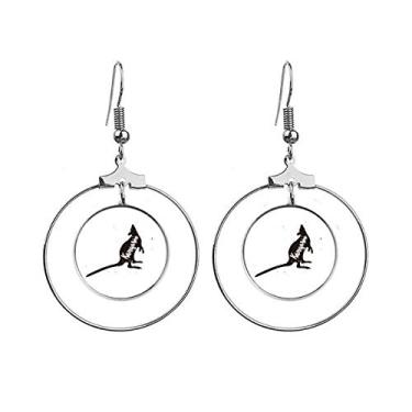 Imagem de Canguru Brincos de animais pretos e brancos com argola pendurada, joia circular