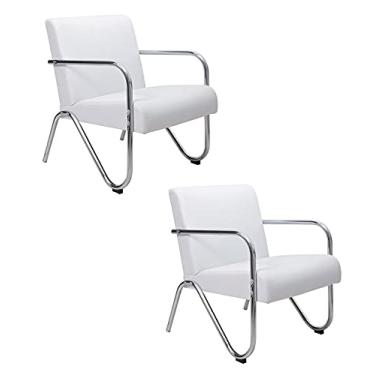 Imagem de Poltrona Decorativa Sabrina Cromada Sintético Branco - 2 Peças