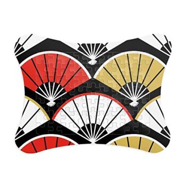 Imagem de Enfeites de quebra-cabeça com moldura dourada vermelha e preta dobrável