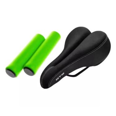 Imagem de Banco Selim Gts Vazado Preto C/manopla Mtb/speed Adulto Bike (Manopla Verde)