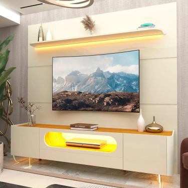 Imagem de Rack E Painel Para TV Até 75 Com Led Nobre Royal 220 Com Pés De Vidro Off Naturale - Gelius
