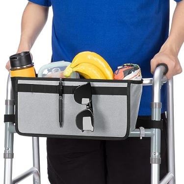 Imagem de JOYTUTUS Cesta para andador dobrável, cesta para caminhantes para idosos, bolsa de armazenamento para andadores, pode ser instalada fora ou dentro do andador, cadeira de rodas, cinza