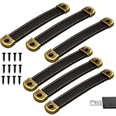 Imagem de OLAYA Puxadores de bagagem, puxadores de couro, puxadores de armário, puxadores de gaveta, maçanetas de porta, 6 peças, peças de metal de substituição para armário, cômoda, porta-malas com parafusos,