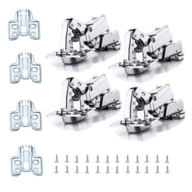 Imagem de XIEHE Dobradiças sem moldura de 165 graus de fechamento macio de 165 graus, para armários de cozinha, dobradiça de encaixe de montagem embutida de níquel escovado com parafusos