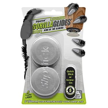 Imagem de GorillaGlides CB503 Sliders para móveis de 5,8 cm / protetores de piso deslizantes de parafuso (conjunto de 4 deslizamentos) Grandes pés de móveis deslizantes para tapetes e superfícies rígidas,