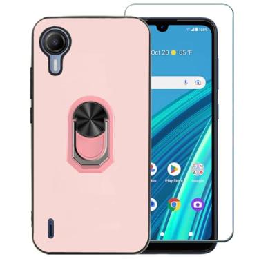 Imagem de Ranyi Capa para Cricket Debut S2 com protetor de tela, AT&T Calypso 4, capa ultrafina de TPU e suporte de anel giratório 360 com suporte de silicone para Cricket Debut S2/ATT Calypso 4 - Rosa
